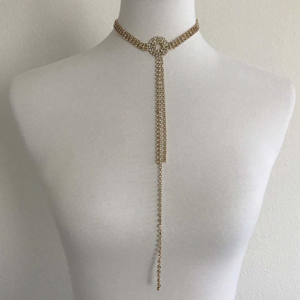 lAST1️⃣//RHINESTONE CHOKER LONG CHAIN NECKLACE
